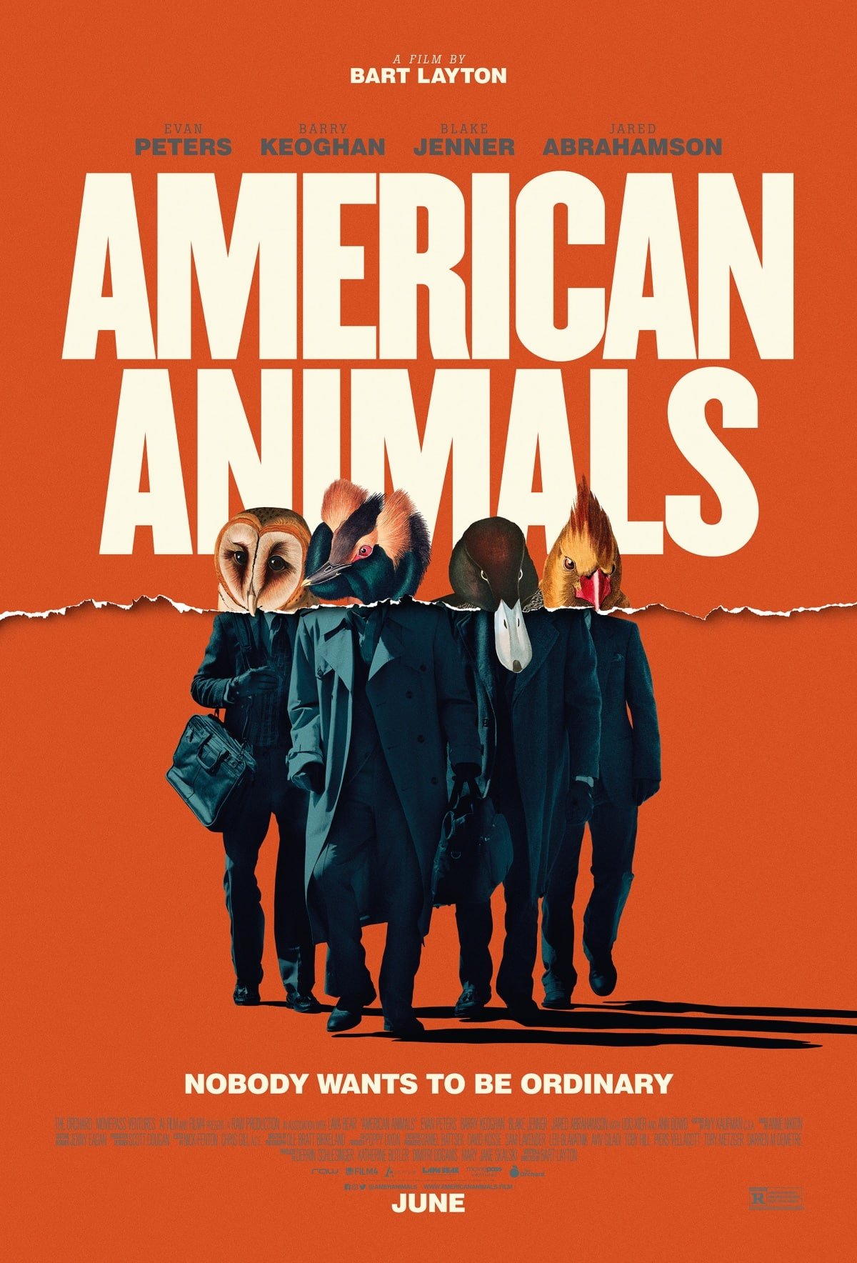 Theatrical release poster of the 2018 heist film American Animals with Evan Peters as Warren Lipka