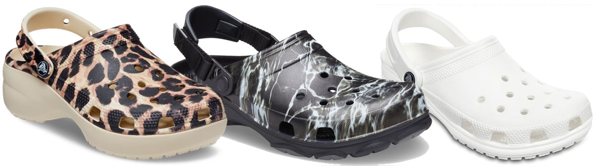 Crocs Classic Platform Animal Remix Clog; Crocs Classic All-Terrain Mossy Oak Elements Clog; Crocs Classic Clog