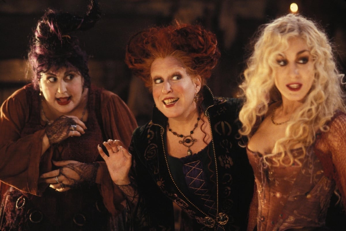 Kathy Najimy as Mary Sanderson, Bette Midler as Winnie Sanderson, and Sarah Jessica Parker as Sarah Sanderson in the 1993 fantasy comedy film Hocus Pocus