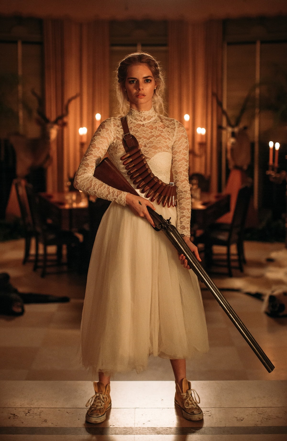 Samara Weaving as Grace Le Domas in the 2019 black comedy horror film Ready or Not