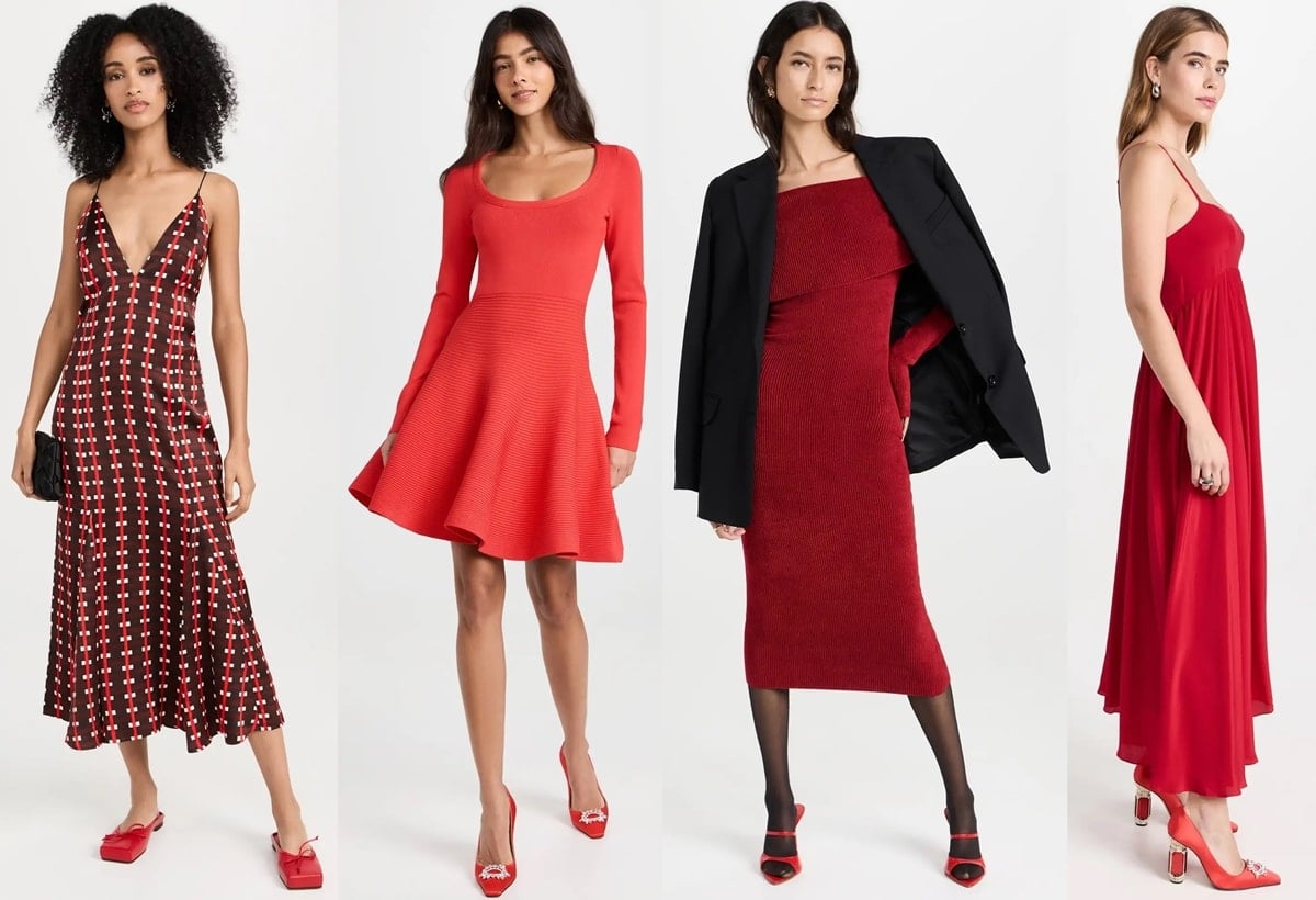 When in doubt, go monochrome and add red shoes to your dress for a chic and stylish look