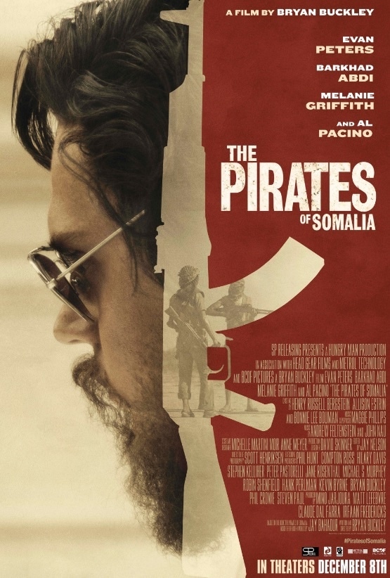 The theatrical release poster of the 2017 drama film The Pirates of Somalia with Evan Peters as Jay Bahadur