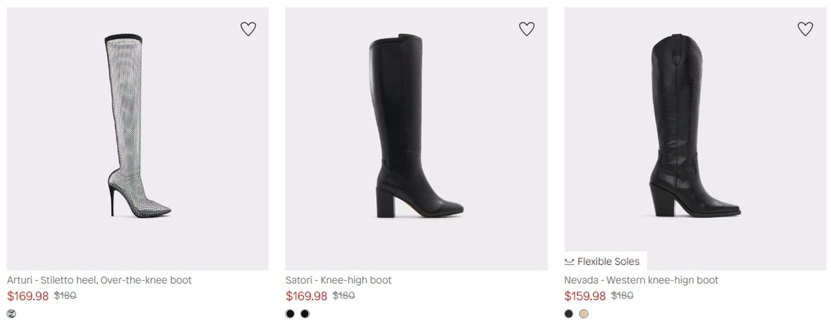 ALDO Shoes offers great Black Friday 2022 deals on knee-high boots from women's shoe brands such as Arturi, Satori, and Nevada