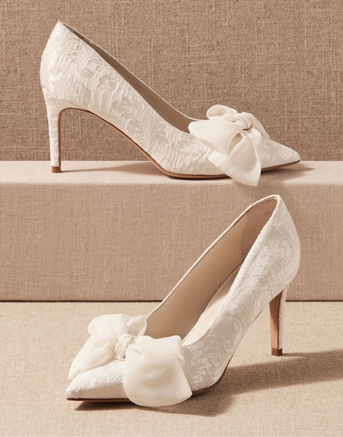 The Something Bleu Arlene features an Italian fabric lace upper with soft organza bows for a more feminine look