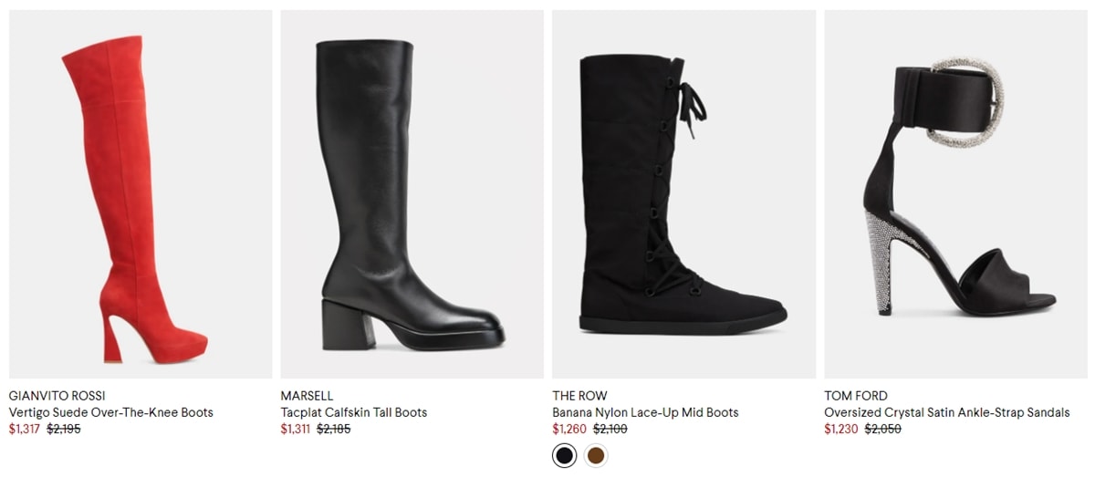 Enjoy incredible savings on designer boots and sandals from brands including Gianvito Rossi, Marsell, The Row, and Tom Ford during the 2022 Cyber Monday sale at Bergdorf Goodman