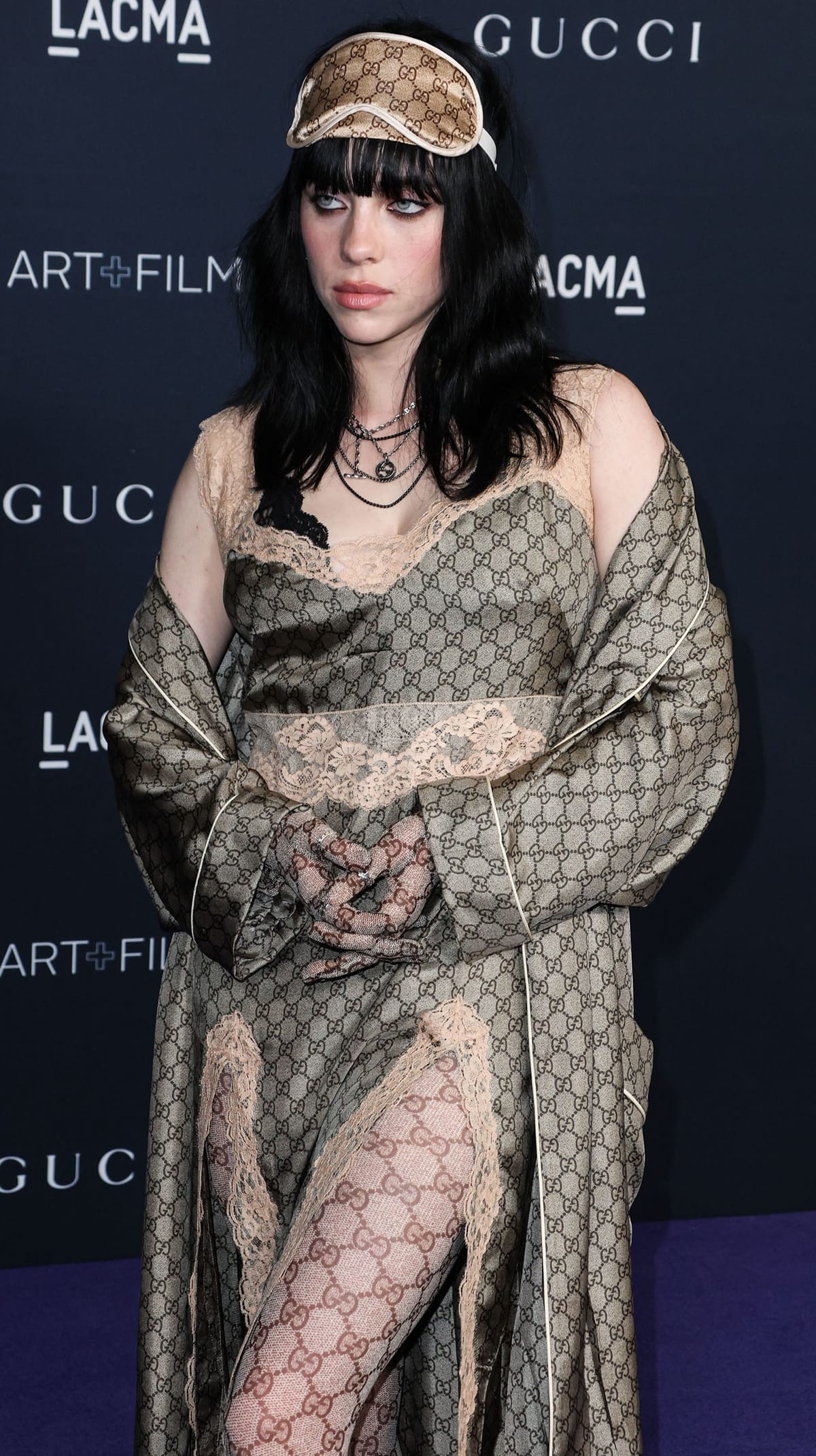 Gucci's iconic GG motif brings instantly recognizable heritage charm to Billie Eilish's patterned tights