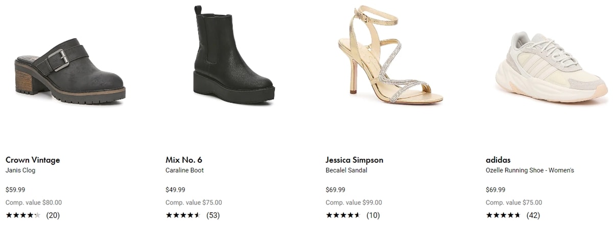 DSW offers amazing Black Friday 2022 deals on sandals, clogs, boots, and sneakers from brands including Crown Vintage, Mix No. 6, Jessica Simpson, and Adidas
