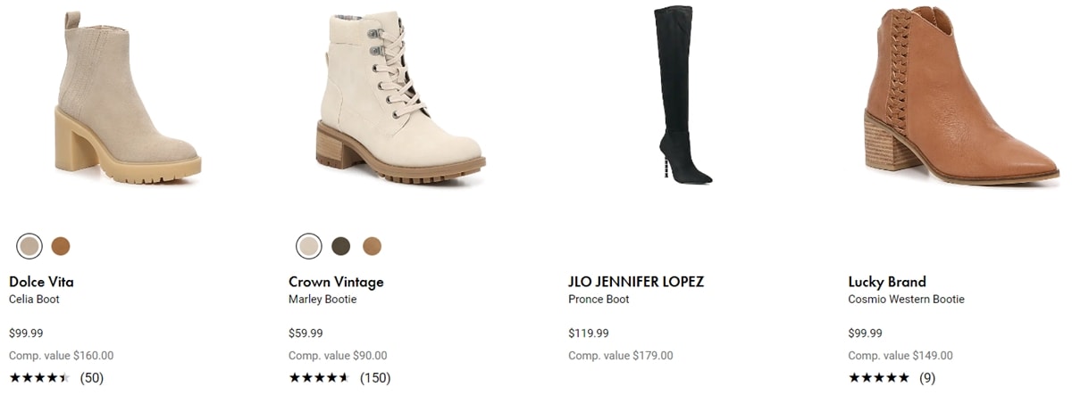 40% off boots from Dolce Vita, Crown Vintage, JLO Jennifer Lopez, and Lucky Brand with code BOOTSEASON during the 2022 Cyber Monday sale at DSW