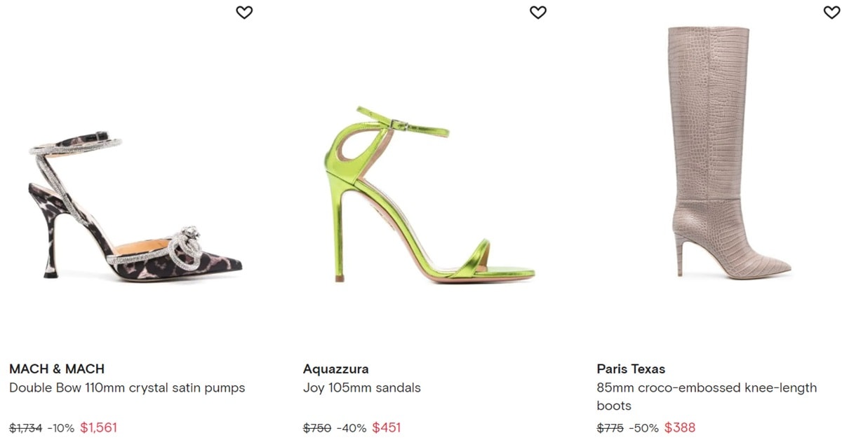 Farfetch offers great Black Friday 2022 deals on pumps, sandals, and boots from brands such as Mach & Mach, Aquazzura, and Paris Texas