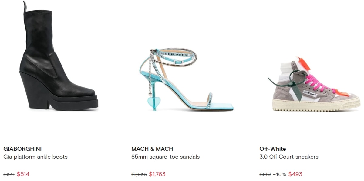 Get 20% extra off already discounted shoes from Gia Borghini, Mach & Mach, and Off-White during the 2022 Cyber Monday sale Farfetch