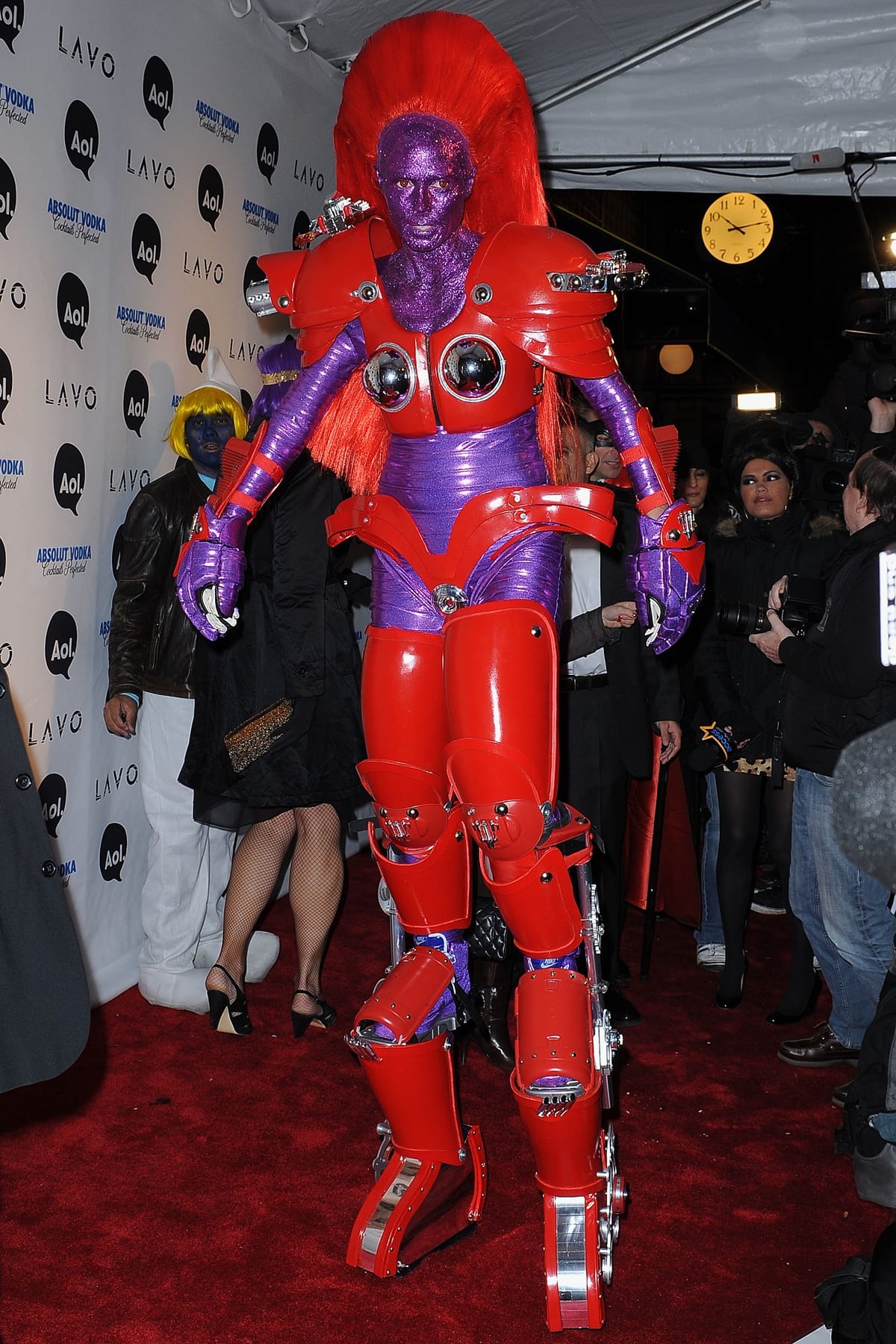 Heidi Klum dressed as a red and purple robot at Heidi Klum's Halloween Party