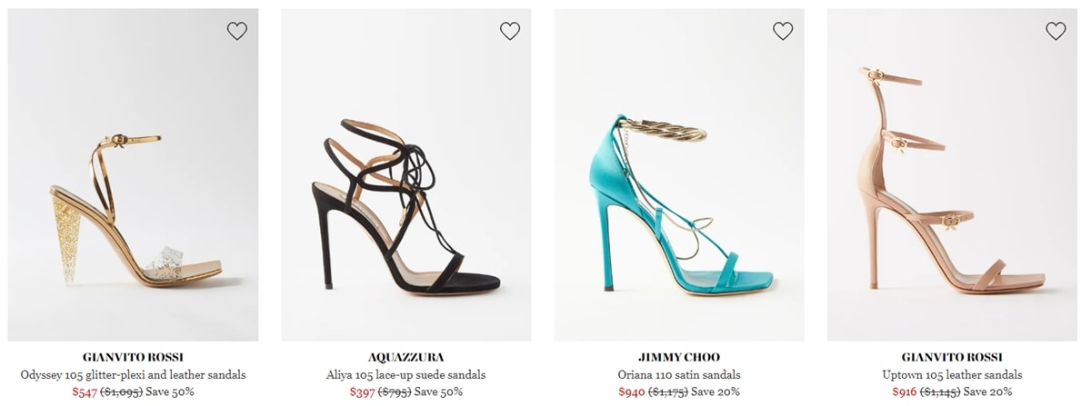 Matches Fashion offers amazing Black Friday 2022 deals on luxury designer sandals by Gianvito Rossi, Aquazzura, Jimmy Choo, and Gianvito Rossi