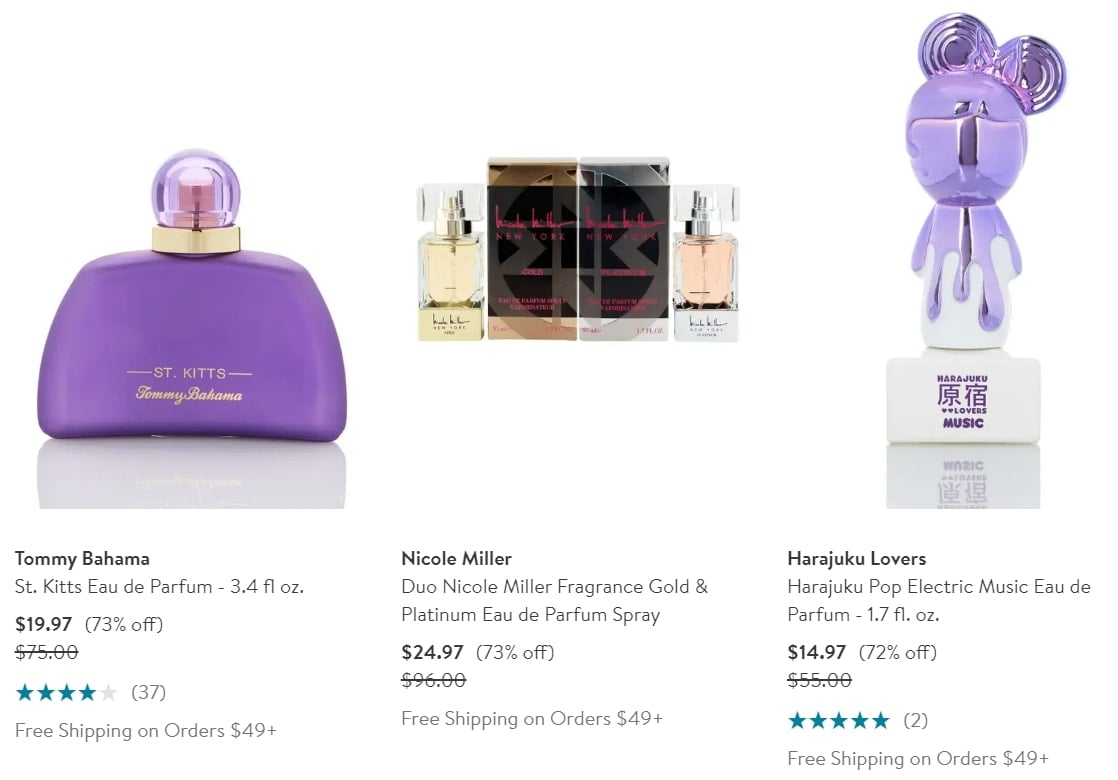 Fragrances from brands such as Tommy Bahama, Nicole Miller, and Harajuku Lovers can be discounted over 70% at Nordstrom Rack
