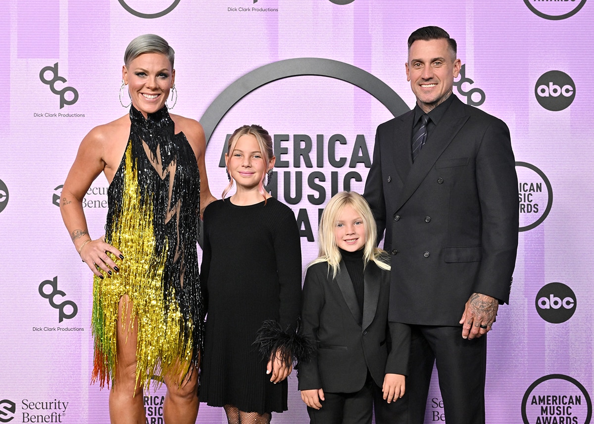 Pink with kids, Willow Sage and Jameson Moon, and husband Carey Hart at the 2022 AMAs on November 20, 2022