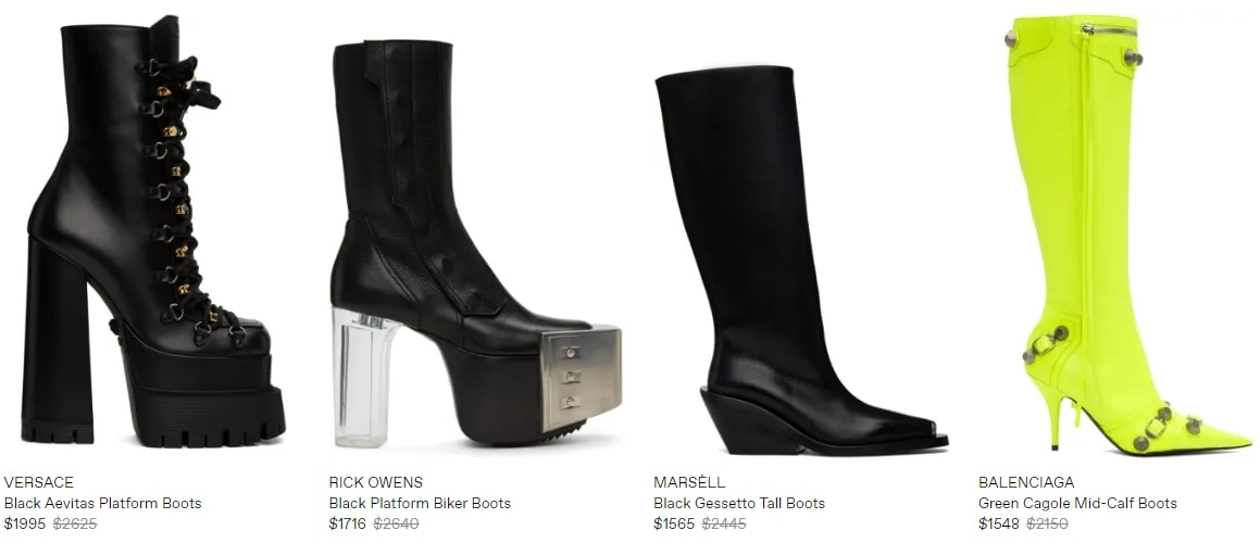 SSENSE offers amazing discounts on extreme boots from Versace, Rick Owens, Marsèll, and Balenciaga during its 2022 Cyber Monday sale