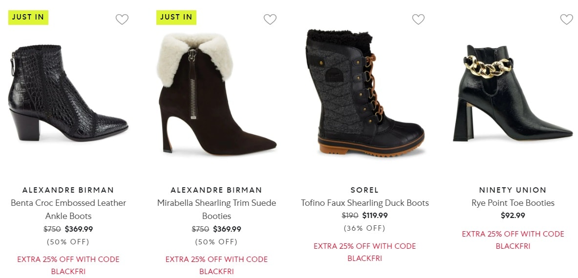 Saks OFF 5th offers great Black Friday 2022 deals on boots and booties from brands such as Alexandre Birman, Sorel, and Ninety Union