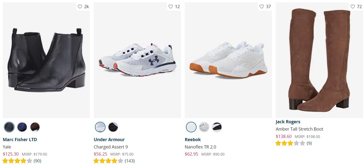 Zappos offers great Black Friday 2022 deals on shoes from brands such as Marc Fisher LTD, Under Armour, Reebok, and Jack Rogers