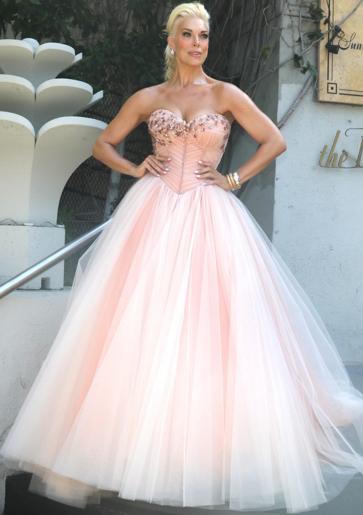 Hannah Waddingham in a pink tulle Dolce & Gabbana gown on her way to the 2022 Primetime Emmy Awards