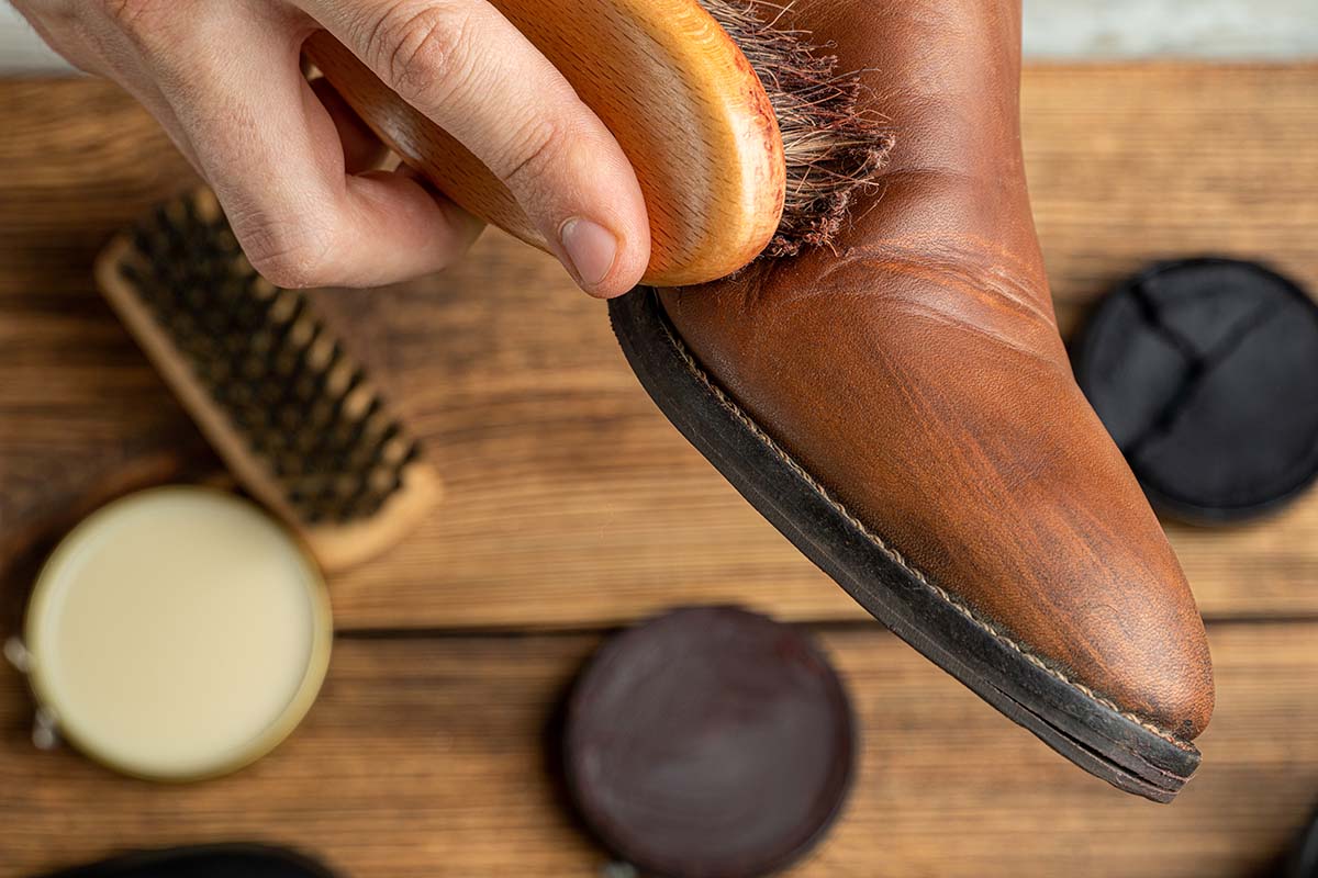 Brush dirt off your roper boots before applying leather cleaner and conditioner