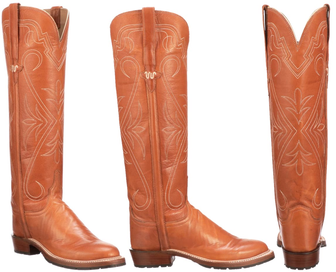 Built for field and fashion, the Ladies High Top Snake Boot King Ranch Edition is constructed from Old English Whiskey leather and fully lined with TurtleSkin SnakeArmor's patented technology