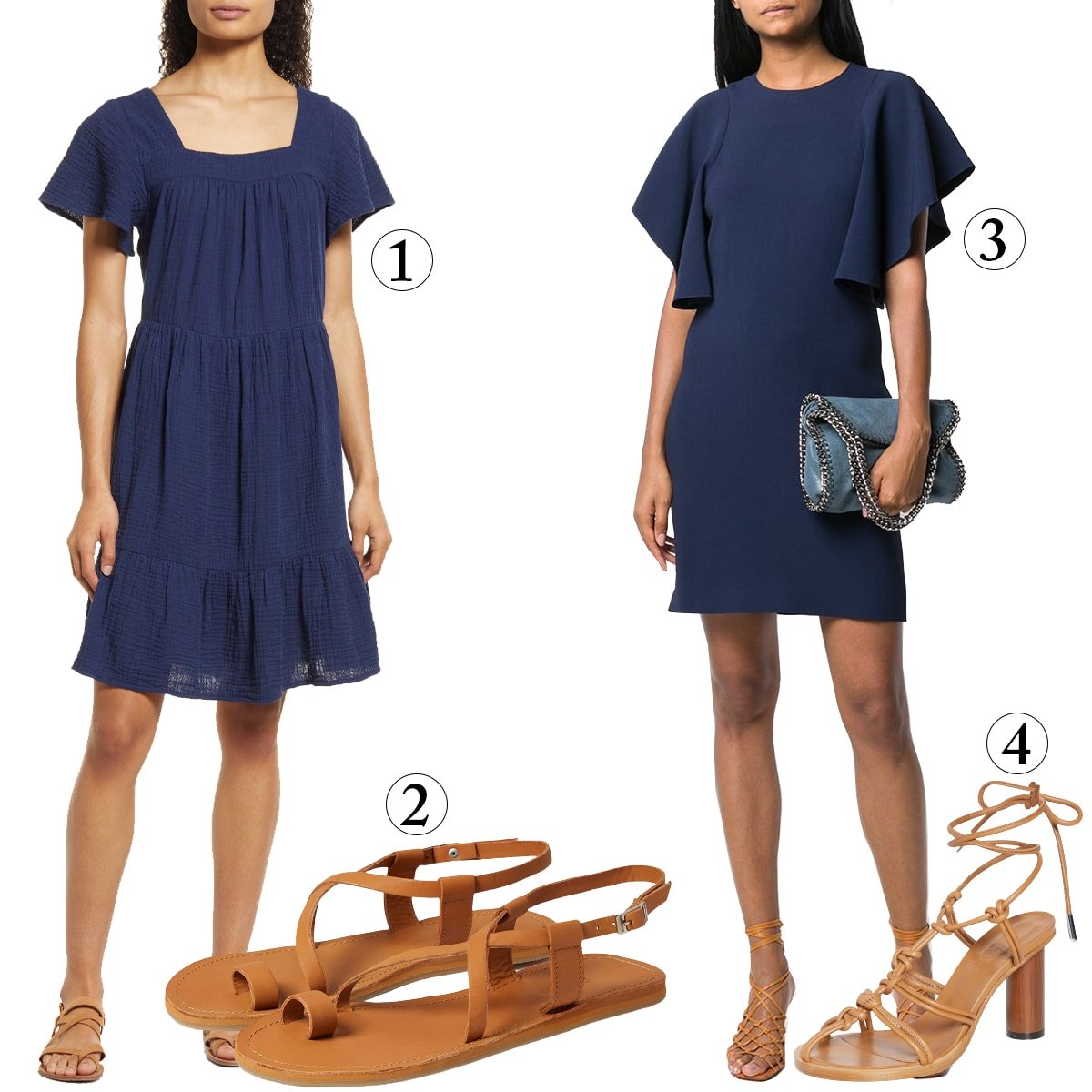 Outfits with tan leather sandals with navy dresses