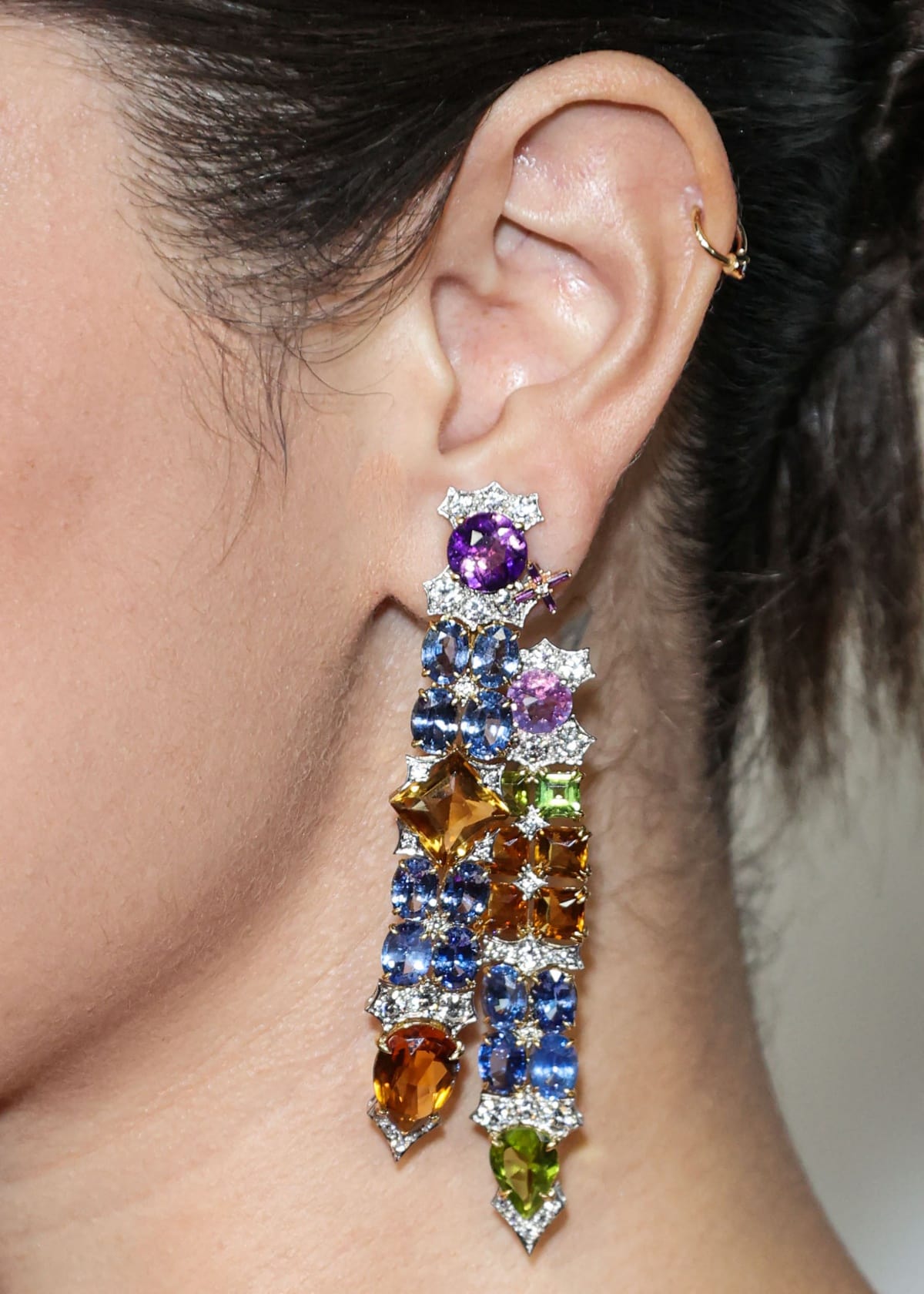 Selena Gomez wearing the Streamer earrings from David Webb