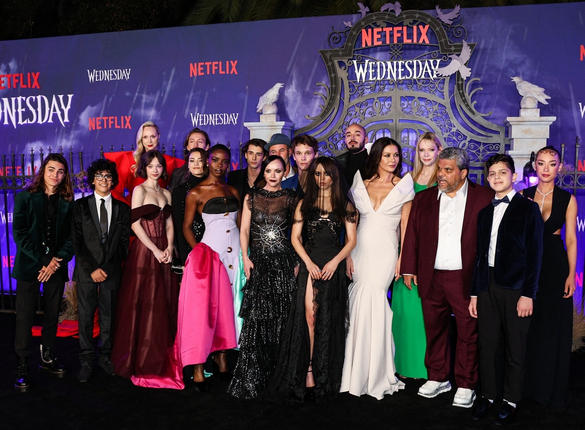 The cast of Wednesday at the world premiere of the Netflix series held at the Hollywood Legion Theater in Los Angeles