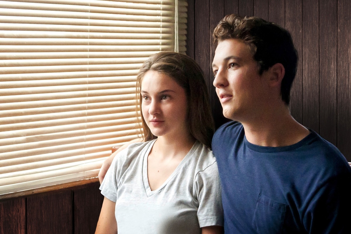Shailene Woodley as Aimee Finicky and Miles Teller as Sutter Keely in the 2013 coming-of-age romantic drama film The Spectacular Now