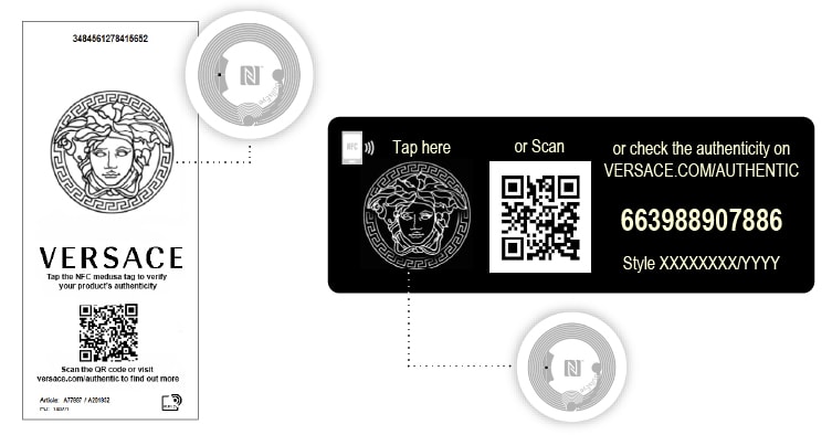 Versace has incorporated NFC tags into their latest collections for an online authentication system