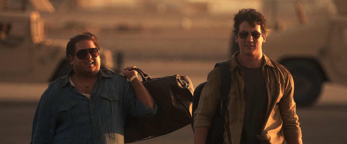 Jonah Hill as Efraim Diveroli and Miles Teller as David Packouz in the 2016 dark comedy crime film War Dogs