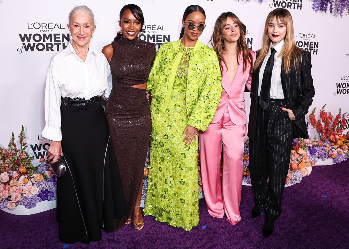 Helen Mirren, Aja Naomi King, H.E.R., Camila Cabello, and Katherine Langford at the 17th Annual L'Oreal Paris Women of Worth Celebration held at The Ebell of Los Angeles on December 1, 2022