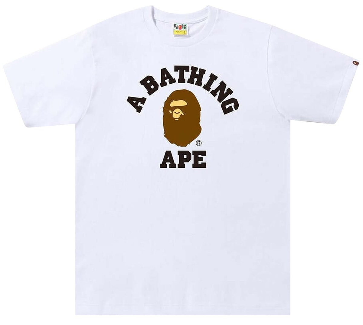 The Bape College Tee features A Bathing Ape's iconic motif, the ape head