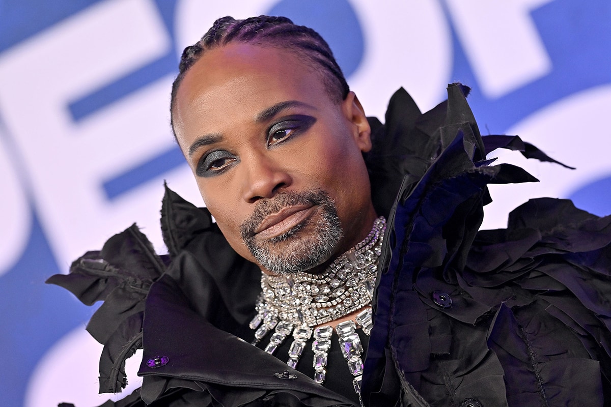Billy Porter glams up his look with black winged eyeshadow and cornrow braids
