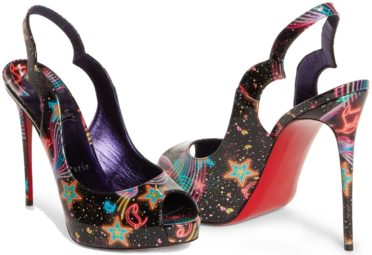 The same star-spangled design is incorporated in a sexy slingback silhouette