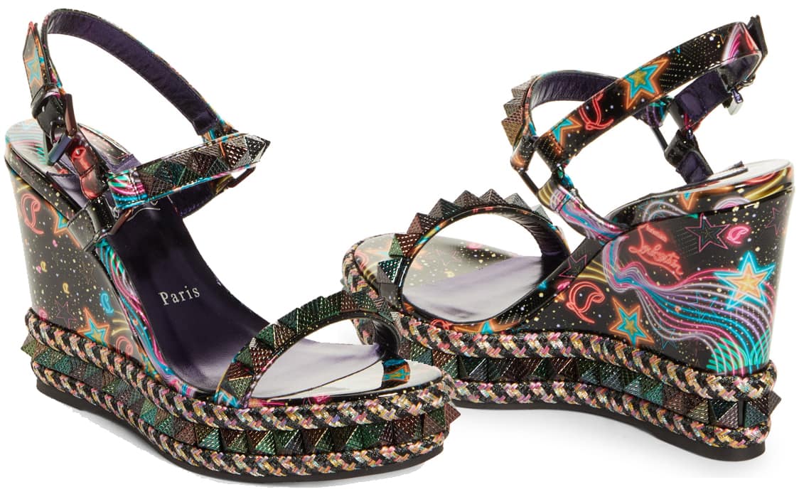The Pyraclou Espadrilles are adorned with iridescent pyramid spikes, finished with a multicolored Starlight print