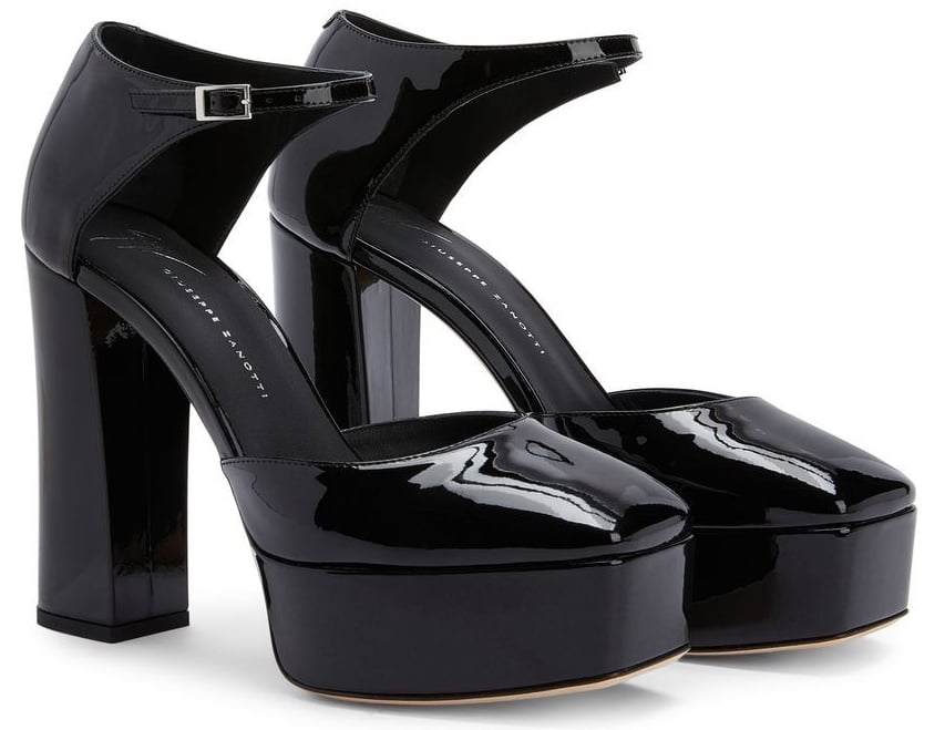 The Bebe platform pumps by Giuseppe Zanotti boast a square toe with thick platforms and sky-high block heels