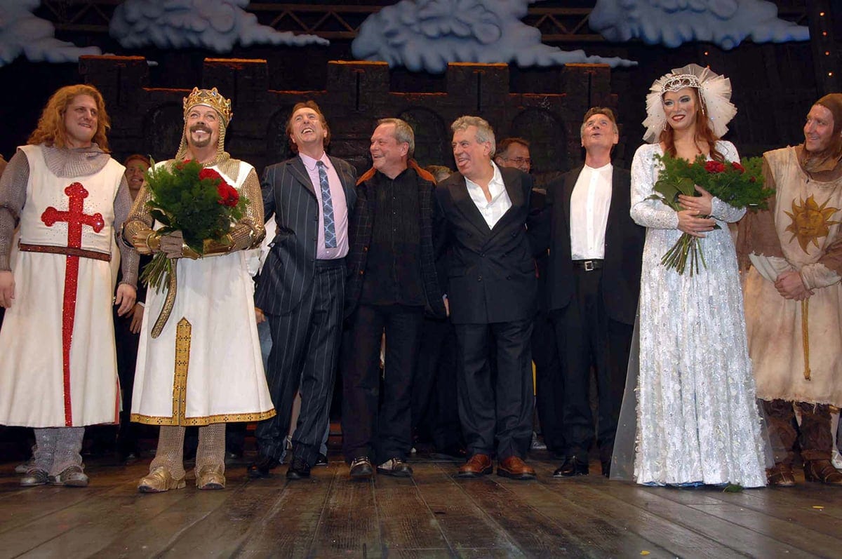 Hannah Waddingham with the rest of the cast of the musical comedy Spamalot at the opening night held at The Palace Theatre Cambridge Circus on October 17, 2006