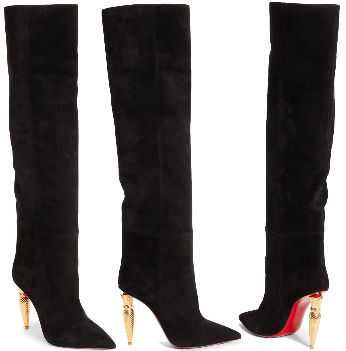 The over-the-knee version of the Lipbooty, the Lipbotta boots have a 19-inch shaft, finished with the signature lipstick heels