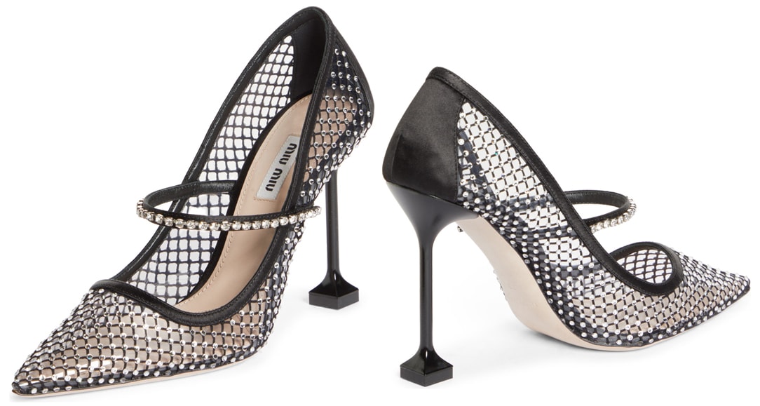 These Miu Miu pumps are made from clear PVC with crystal-embellished fishnet and sculptural heels