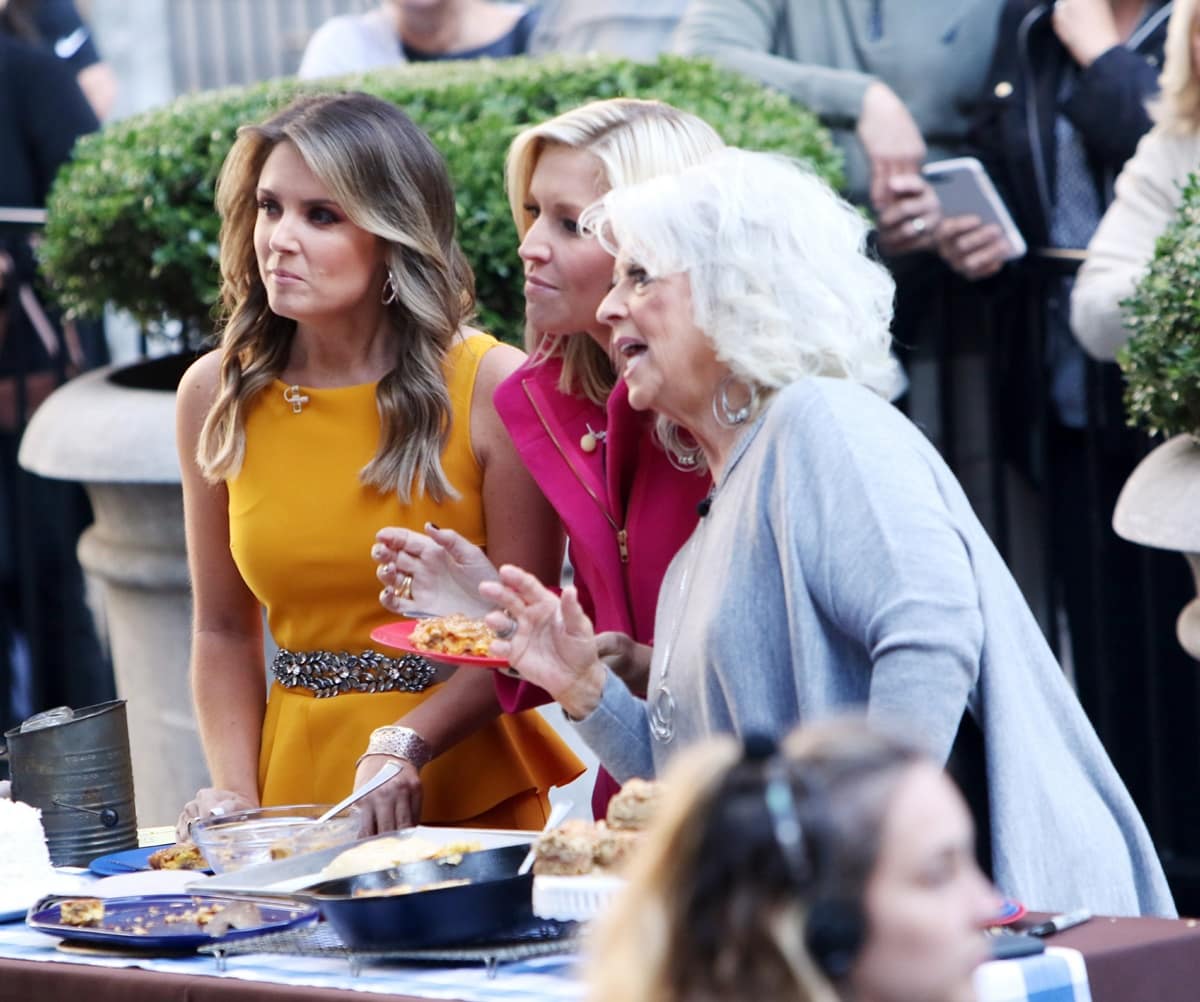 Paula Deen cook samples from her cookbook Southern Baking on Fox & Friends in New York City