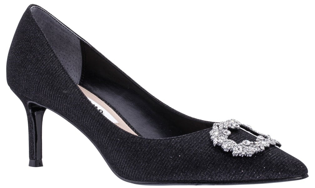 The Neya pumps are characterized by the rhinestone-embellished buckle on the toes