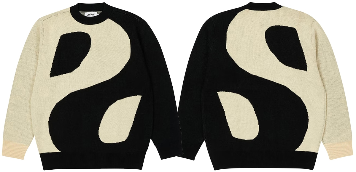 From the Spring 2022 collection, the Yin Yang knit sweater comes in cream and black colors, featuring the yin yang symbol
