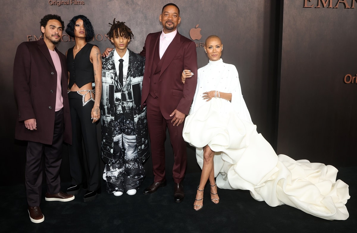 Trey Smith, Willow Smith, Jaden Smith, Will Smith, and Jada Pinkett Smith attend the premiere of Apple Original Films' "Emancipation"