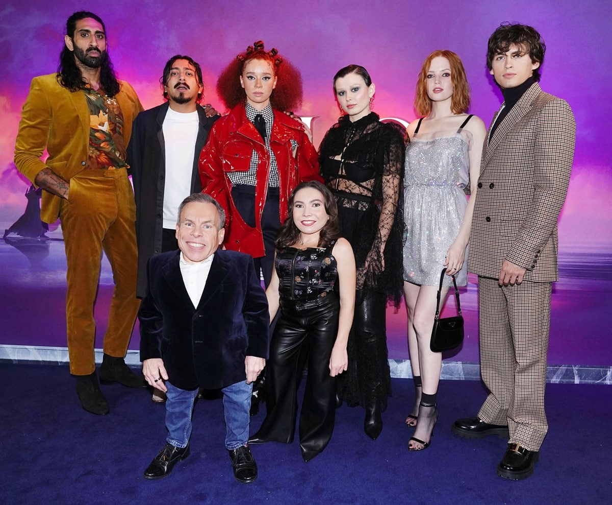 Amar Chadha-Patel, Tony Revolori, Erin Kellyman, Ruby Cruz, Ellie Bamber, Dempsey Bryk, Warwick Davis, and Annabelle Davis attend the UK Special Screening of Lucasfilm original series "Willow" at the Curzon Soho Cinema on November 16, 2022, in London, England