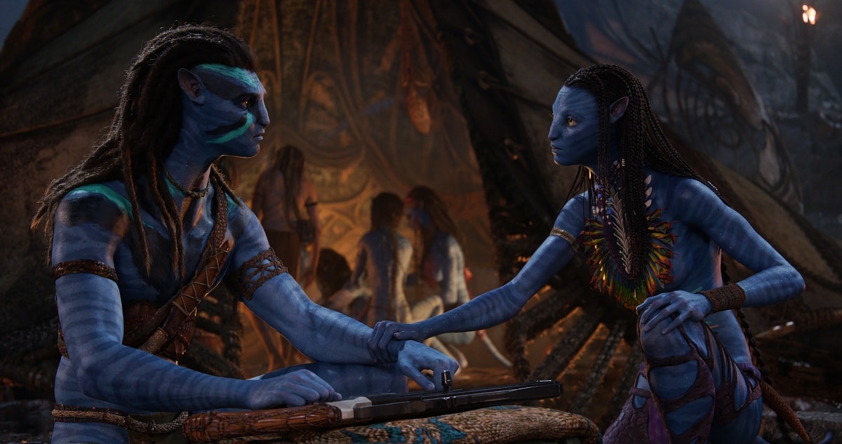 Sam Worthington as Jake Sully and Zoe Saldaña as Neytiri in the upcoming epic science fiction film Avatar: The Way of Water