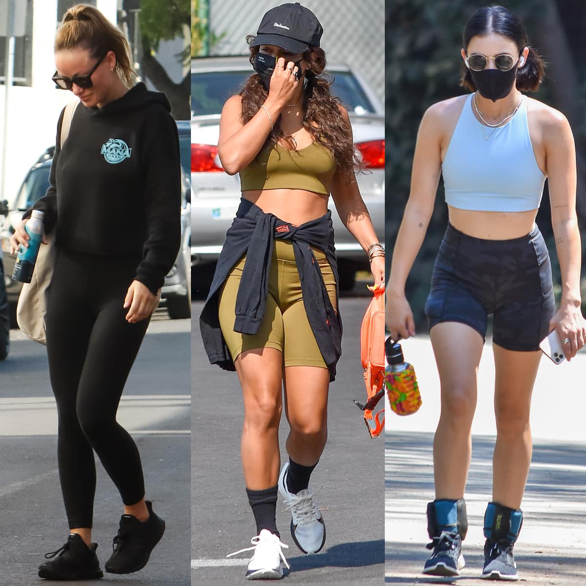 Olivia Wilde, Vanessa Hudgens, and Lucy Hale wearing Lululemon clothing