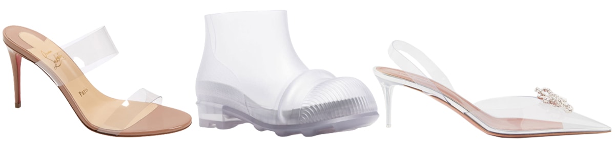 Christian Louboutin Just Nothing Slide Sandal; Loewe Transparent Ankle Boot; Amina Muaddi Rosie PVC Slingback Pump