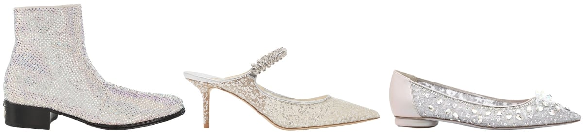 Dolce & Gabbana Ariosto Crystal Ankle Boot; Jimmy Choo Bing Crystal-Embellished Tulle Pump; Rene Caovilla Crystal-Embellished Ballet Flat