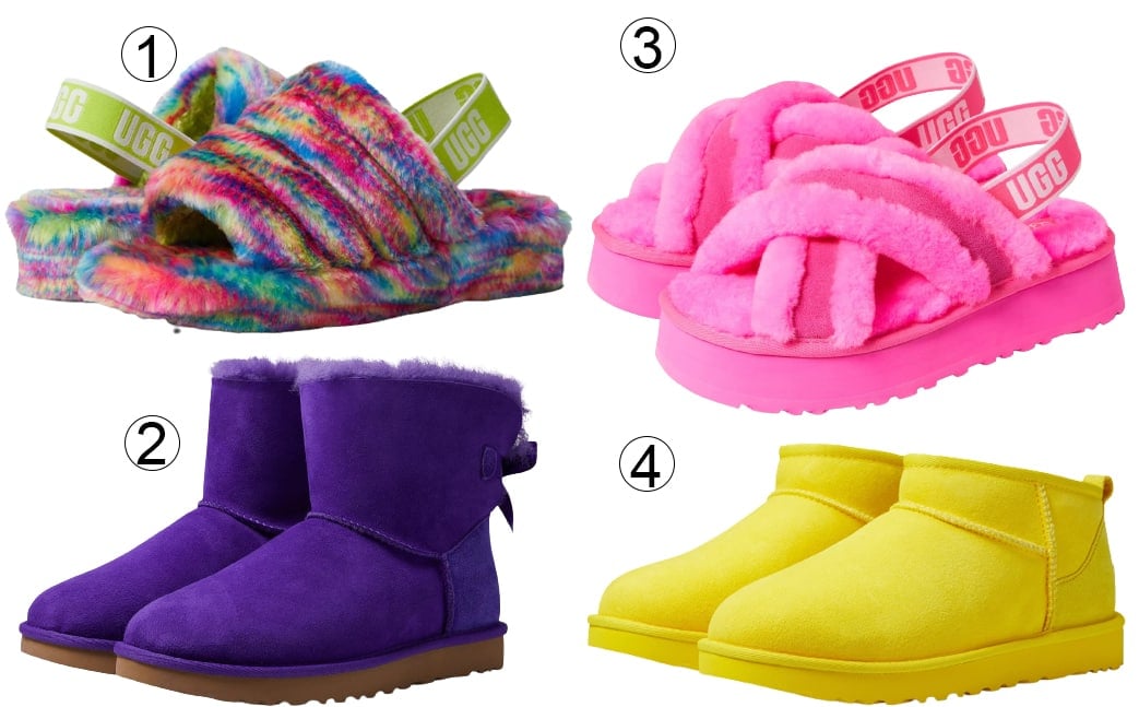 UGG Collection Highlights: 1) Fluff Yeah Slide; 2) Mini Bailey Bow II; 3) Disco Cross Slide; 4) Classic Ultra Mini