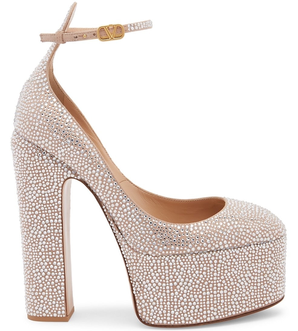 Valentino Garavani Crystal-Embellished Leather Platform Pumps